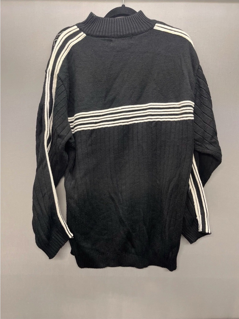 Men's Black Turtleneck Sweater with White Stripe Detail